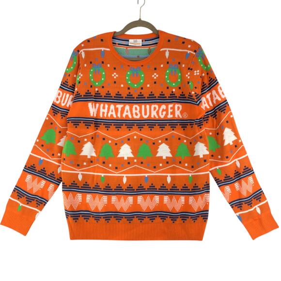 Whataburger Mens Size S Sweater Ugly Christmas Knit Lightweight Crewneck Orange - Picture 1 of 16